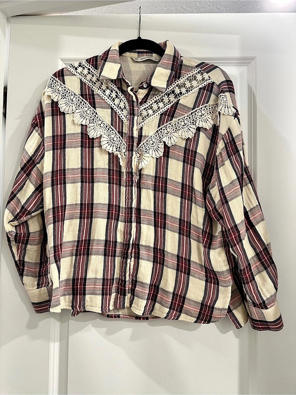 Zara Plaid Jacket in Beige & Red Size Medium